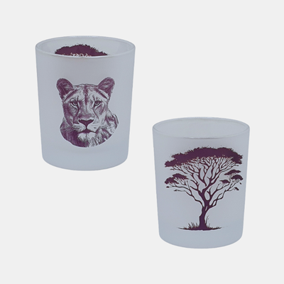 Waxinelichthouder Leeuw en boom in Safari design, bedrukt in Frozen-stijl