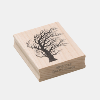 Houten stempel met een sierlijke boom in de wind, geschikt voor creatieve Encaustic Art projecten.