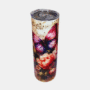 Bedrukte Tumbler 20 oz Vlinder met bloemen op bladmuziek-Enjoykado Duurzaam bedrukte 20 oz Tumbler met Vlinder en bloemen op bladmuziek design met transparante deksel