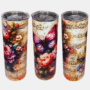 Bedrukte Tumbler 20 oz Vlinder met bloemen op bladmuziek-Enjoykado Duurzaam bedrukte 20 oz Tumbler met Vlinder en bloemen op bladmuziek design met transparante deksel