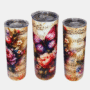 Bedrukte Tumbler 20 oz Vlinder met bloemen op bladmuziek-Enjoykado Duurzaam bedrukte 20 oz Tumbler met Vlinder en bloemen op bladmuziek design met transparante deksel