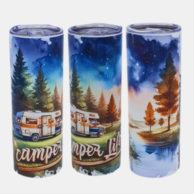 Stijlvolle 20 oz bedrukte Tumbler met Camper Life design rondom bedrukt