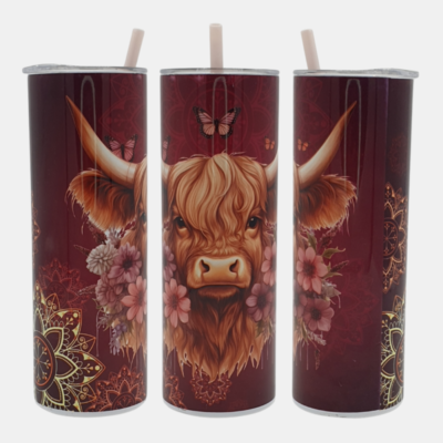 Bedrukte 20 oz Tumbler met Schotse Hooglander design met Mandala