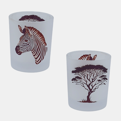 Bedrukte waxinelichthouder Safari design met Zebra en Boom, bedrukt in Frozen-stijl
