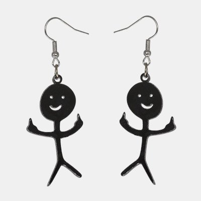 Oorbellen gelaserd uit plexiglas met een mannetje dat de middelvingers opsteekt.