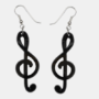 Oorbellen met zwarte vioolsleutel hanger aan een zilverkleurig haakje