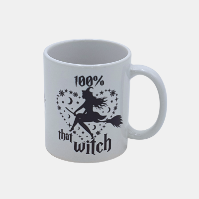 Bedrukte Keramische mok met 100% Witch design voor koffie en thee