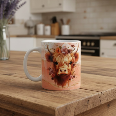 Bedrukte mok doormiddel van sublimatie met Schotse Hooglander