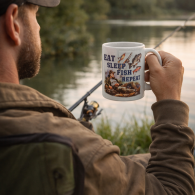 Bedrukte keramische mok met unieke print van slapende visser met tekst, 330 ml, sublimatie