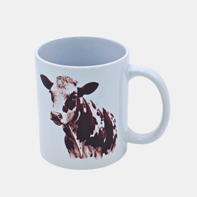 Bedrukte keramische mok met unieke print van een koeienkop in zwart/wit, 330 ml, sublimatie