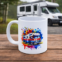 Bedrukte keramische mok met unieke print met kleurrijke Camper, 330 ml, sublimatie