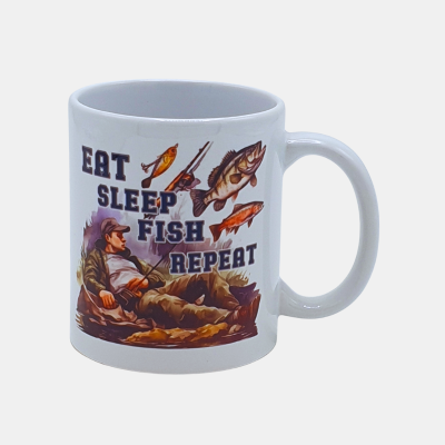 Bedrukte keramische mok met unieke print van een slapende visser, 330 ml, sublimatie