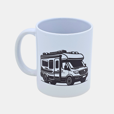 Bedrukte keramische mok met unieke print met camper zwart, 330 ml, sublimatie