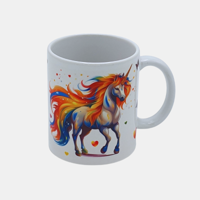 Bedrukte keramische mok met unieke print van een kleurrijke Eenhoorn, 330 ml, sublimatie