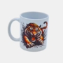 Bedrukte keramische mok met unieke print van een Tijger in huiselijke setting op een stoere tafel, 330 ml, sublimatie