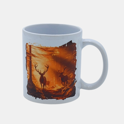 Bedrukte keramische mok met unieke print met hert zonsondergang, 330 ml, sublimatie