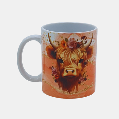 Bedrukte keramische mok met unieke print met Schotse Hooglander, 330 ml, sublimatie