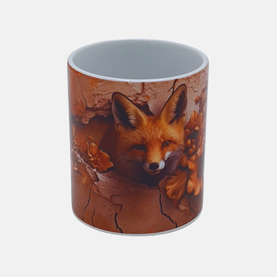 Bedrukte keramische mok met unieke print Vosje met bloemen, 330 ml, sublimatie