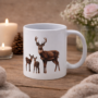 Bedrukte keramische mok met unieke print Herten met kalfjes, 330 ml, sublimatie